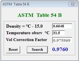 ASTM TABLE 54B (Oil Products) Online Calculator