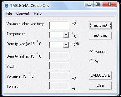 ASTM TABLE 54A (Crude Oil) Online Calculator