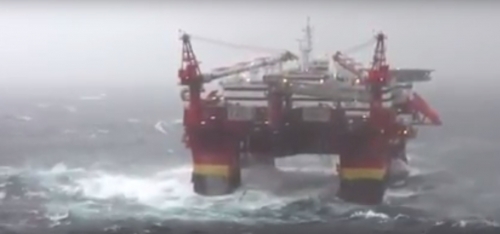 Offshore platform in Storm in the North Sea 