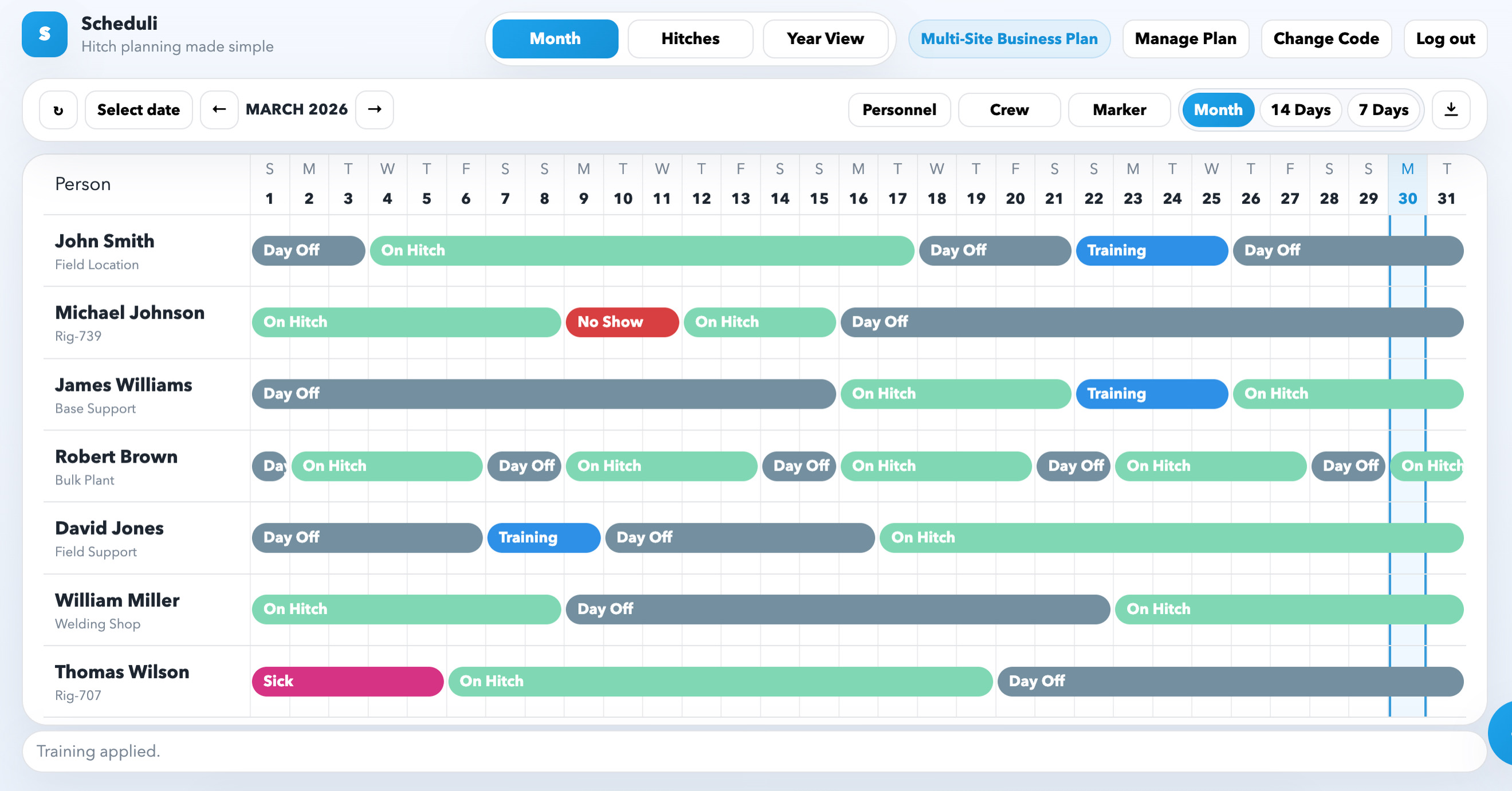 hitch scheduling, hitch scheduler, crew scheduling, hitch planner, crew scheduling,